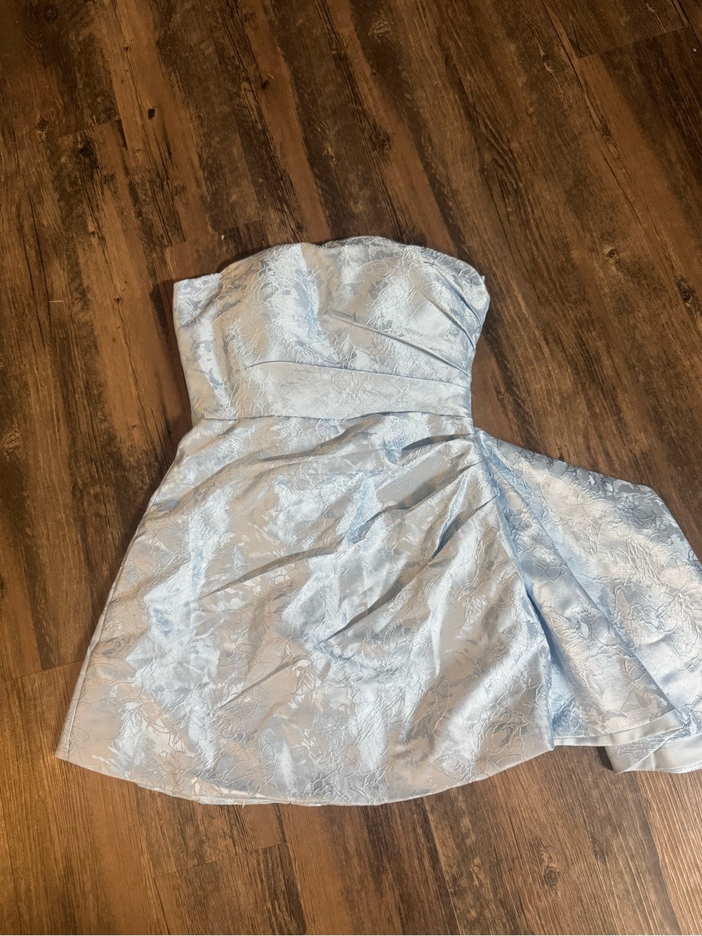 Strapless Light Blue Floral Jacquard Mini Dress